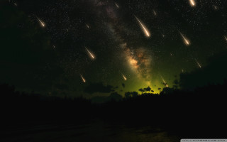 Night sky stars lake trees 2 - many star free wallpaper for desktop