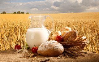 Milk bread tomatoes fruits sunset - heavy grain free wallpaper