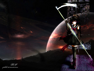 Girl sword planet sky red - a planet free wallpaper