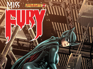 Woman redcape kneeling urban library - a cover free wallpaper