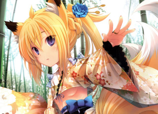 Anime girl blonde hair forest - flower and trees free wallpaper