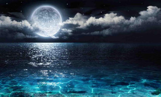 Full moon ocean clouds moonlight - over the ocean water free wallpaper