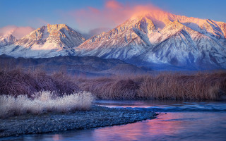 Mountain range river sunset clouds - ansel adams free wallpaper