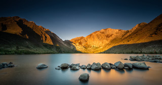 Lake mountains rocks water scenery - rock free wallpaper