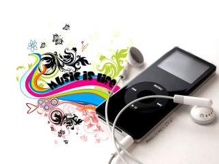 Mp3 player headphones colorful background - cool free wallpaper