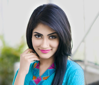 Woman black hair blue shirt - long black hair free wallpaper