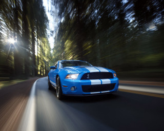 Blue mustang car driving road 2 - motion blur free wallpaper