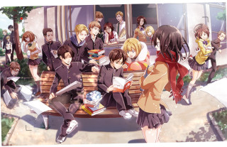 People bench building books group 2 - a manga drawing free wallpaper