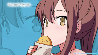 Girl eating cookie blue background - a cookie free wallpaper