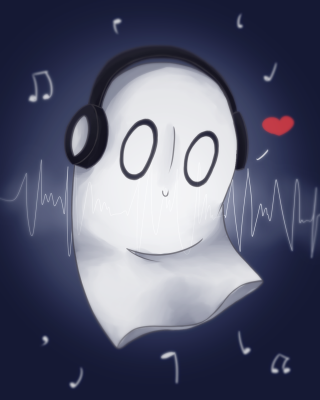 Cartoon ghost headphones music notes - eye free wallpaper for mobile