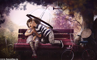 Woman bench umbrella man bike - cyril rolando free wallpaper