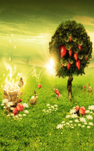 Tree fruit basket grass chickens - a basket of strawberries free wallpaper