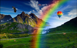 Rainbow mountain lake sky nature - free mountains wallpaper for desktop