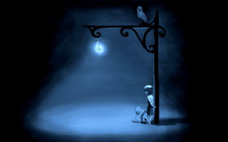 Cat streetlight bird back lightbulb - dark night free wallpaper