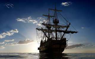 Sailing ship ocean sunset sunbeam - pathfinder free wallpaper