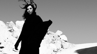 Snowy man outstretched mountains black - neoprimitivism free wallpaper for desktop