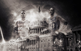 Basketball players rain smoke building - digital artwork free wallpaper