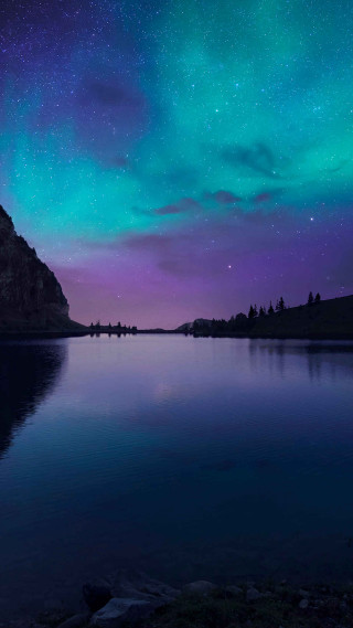 Lake mountain purple sky stars - free stars wallpaper