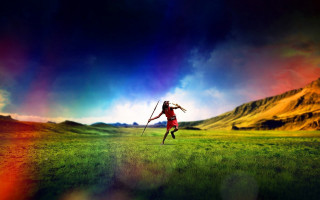Woman field stick sky clouds - cloud and mountains free wallpaper