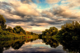 River trees clouds sky above - river free wallpaper