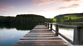 Wooden dock lake mountain sunset - a wooden dock free wallpaper for desktop