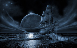 Night ocean ship moon starry - a. hardy free wallpaper