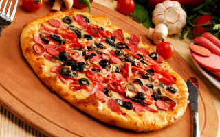 Pizza pepperoni delicious cheesy slice - cutting free wallpaper