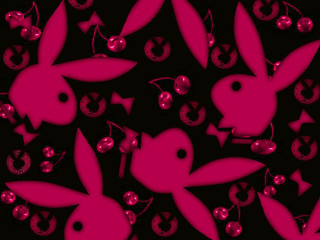 Pink rabbits cherries black background - free neon wallpaper for desktop