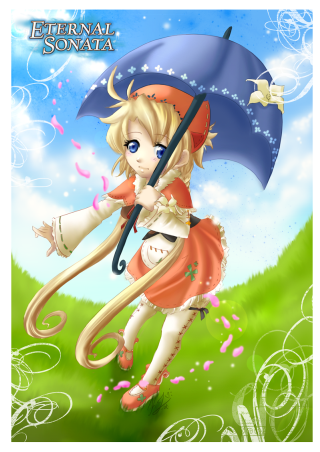 Cartoon girl umbrella sky background - a sky background behind her free wallpaper for mobile