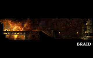 Dark city bridge fire background - matte painting concept art free wallpaper
