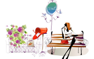 Woman bench mailbox balloon attached - a bench next free wallpaper