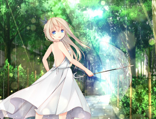 Girl white dress umbrella rain - an umbrella in the rain free wallpaper
