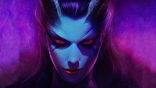 Horned woman red eyes purple - horn free wallpaper