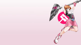 Girl sword flying pink background - a pink circle free wallpaper
