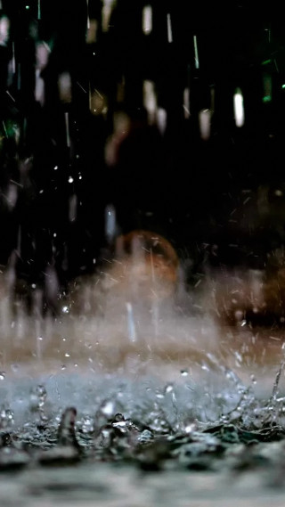 Rain droplets building green light - free rain wallpaper for mobile