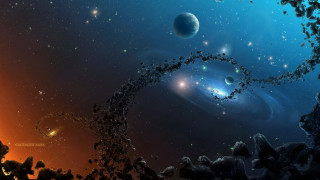 Planets blue sky stars rocks 2 - a distant star in the background free wallpaper