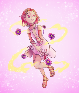 Woman flowers drawing pink background - art nouveau free wallpaper for tablet