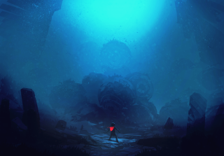 Man dark underwater cave red - a red umbrella free wallpaper for desktop