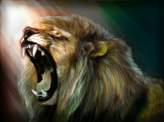 Lion mouth open teeth wide 4 - digital painting free wallpaper for desktop
