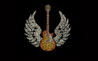 Guitar wings words black background - white letter free wallpaper