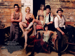 Group bench building door way - postimpressionism free wallpaper