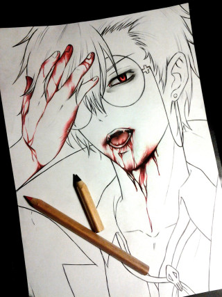 Man blood pencil drawing bloody - lineart free wallpaper for mobile