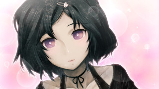 Anime girl black hair purple 3 - purple eye free wallpaper