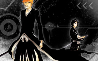 Anime couple characters black background 5 - official art free wallpaper for desktop