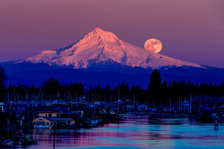 Mountain fullmoon lake boats night - full moon free wallpaper for desktop