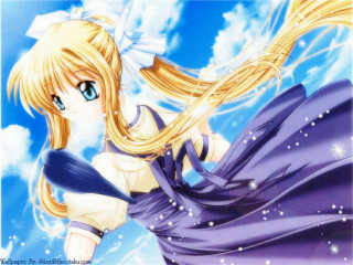 Blonde girl flying blue sky - a blonde free wallpaper
