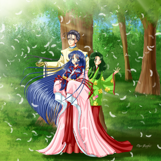 Anime couple characters forest trees - neoromanticism free wallpaper for tablet