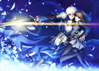 Anime couple fighting sword blue - ufotable free wallpaper