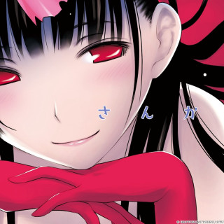 Red eyed girl pink flower - her neck free wallpaper for tablet