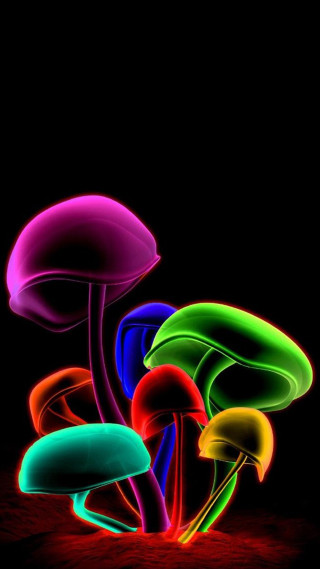 Glowing mushrooms night sky group - psychedelic art free wallpaper for mobile